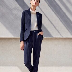 Massimo Dutti Navy Wool Pinstripe Tailored Jogger Pants | Size 2